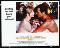 v442 GOLD movie lobby card #1 '74 naked Roger Moore & Susannah York!