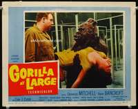 v452 GORILLA AT LARGE movie lobby card #8 '54 big ape holding girl!