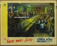 v458 GREAT MAN'S LADY movie lobby card '41 Joel McCrea by giant bar!