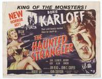 v077 HAUNTED STRANGLER movie title lobby card '58 Boris Karloff, horror!