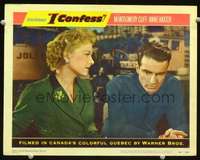 v499 I CONFESS movie lobby card #1 '53 Montgomery Clift & Baxter c/u!