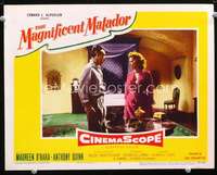 v631 MAGNIFICENT MATADOR movie lobby card #3 '55 Maureen O'Hara, Quinn