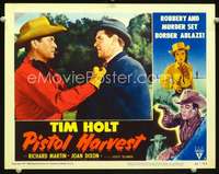 v719 PISTOL HARVEST movie lobby card #3 '51 Tim Holt grab close up!