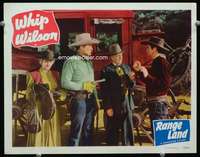 v738 RANGE LAND movie lobby card '49 Whip Wilson c/u by stagecoach!
