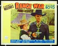 v739 RANGE WAR movie lobby card '39 William Boyd pointing gun c/u!