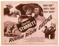 v132 ROUGH RIDIN' JUSTICE movie title lobby card '44 Charles Starrett w/gun!