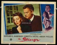 v831 STRANGER movie lobby card '46 Orson Welles & Loretta Young c/u!