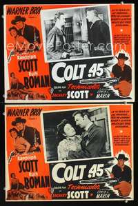 y326 COLT .45 2 Mexican movie lobby cards '50 Randolph Scott, Roman