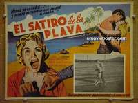 y376 HONEYMOON OF TERROR Mexican movie lobby card '61 beach horror!