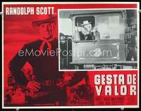 y398 RAGE AT DAWN Mexican movie lobby card '55 Randolph Scott on train