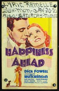 y094 HAPPINESS AHEAD movie window card '34 Dick Powell, deco image!