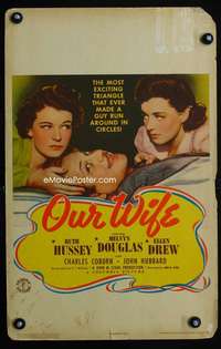 y182 OUR WIFE movie window card '41 Melvyn Douglas, Ruth Hussey, Drew