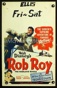 y204 ROB ROY movie window card '54 Disney, The Highland Rogue!
