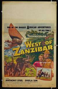 y261 WEST OF ZANZIBAR movie window card '54 Anthony Steel in Africa!