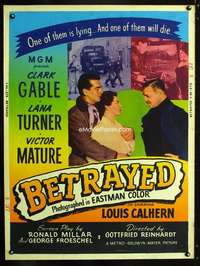 z212 BETRAYED Thirty by Forty movie poster '54 Gable, Mature, Lana Turner