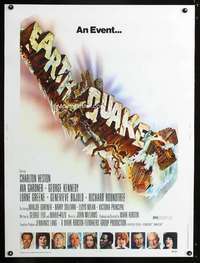 z279 EARTHQUAKE Thirty by Forty movie poster '74 Charlton Heston, Ava Gardner