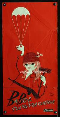 a308 BABETTE GOES TO WAR red French 15x31 movie poster '60 Bardot