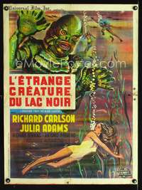 a341 CREATURE FROM THE BLACK LAGOON French 23x32 R62 artwork of monster & scuba divers!
