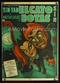 a138 EL GATO SIN BOTAS Mexican movie poster '57 wild cat art!