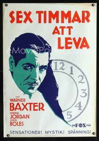 a015 SIX HOURS TO LIVE Swedish movie poster '32 rare Dieterle sci-fi!