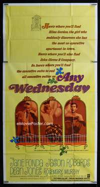 c017 ANY WEDNESDAY three-sheet movie poster '66 Jane Fonda, Jason Robards