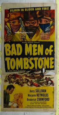 c026 BAD MEN OF TOMBSTONE three-sheet movie poster '48 art of masked outlaws!