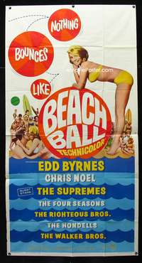 c032 BEACH BALL three-sheet movie poster '65 Edd Byrnes, Noel, The Supremes!