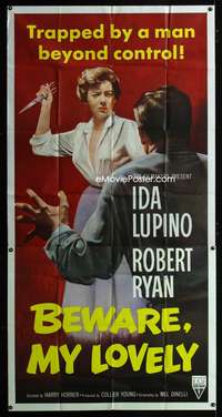 c037 BEWARE MY LOVELY three-sheet movie poster '52 cool flm noir artwork!