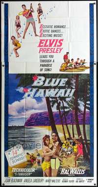 c046 BLUE HAWAII three-sheet movie poster '61 Elvis Presley & beach babes!