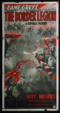 c050 BORDER LEGION three-sheet movie poster '40 Roy Rogers, Zane Grey