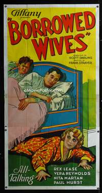 c051 BORROWED WIVES three-sheet movie poster '30 Rex Lease, stone litho!