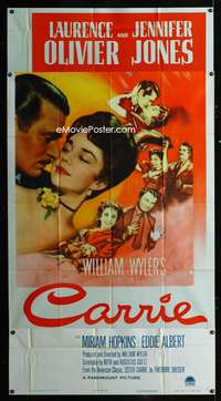 c068 CARRIE three-sheet movie poster '52 Laurence Olivier, Jennifer Jones