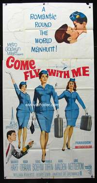 c080 COME FLY WITH ME three-sheet movie poster '63 sexy airline hostesses!