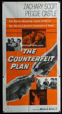 c085 COUNTERFEIT PLAN three-sheet movie poster '57 Peggy Castle, Scott