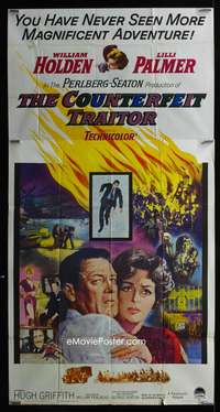c086 COUNTERFEIT TRAITOR three-sheet movie poster '62 William Holden, Palmer