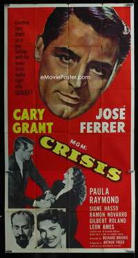 c090 CRISIS three-sheet movie poster '50 Cary Grant, Paula Raymond, Ferrer