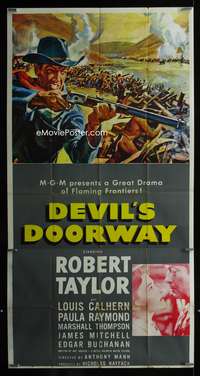 c107 DEVIL'S DOORWAY three-sheet movie poster '50 Robert Taylor, Calhern
