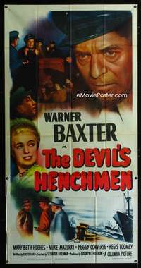 c108 DEVIL'S HENCHMEN three-sheet movie poster '49 Warner Baxter, Hughes