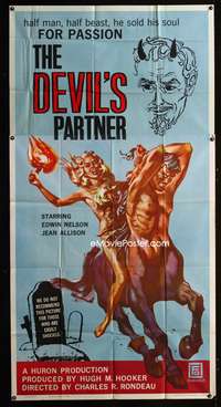 c110 DEVIL'S PARTNER three-sheet movie poster '61 great image, black magic!