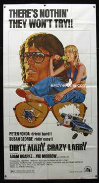 c113 DIRTY MARY CRAZY LARRY three-sheet movie poster '74 Peter Fonda, George