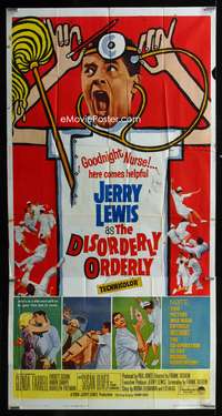 c114 DISORDERLY ORDERLY three-sheet movie poster '65 wacky Jerry Lewis!
