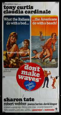 c117 DON'T MAKE WAVES three-sheet movie poster '67 Tony Curtis, Sharon Tate