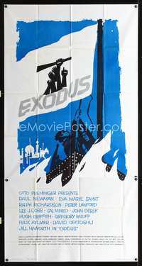 c128 EXODUS three-sheet movie poster '61 Newman, classic Saul Bass art!