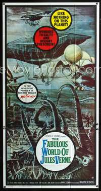 c129 FABULOUS WORLD OF JULES VERNE three-sheet movie poster '61 cool image!