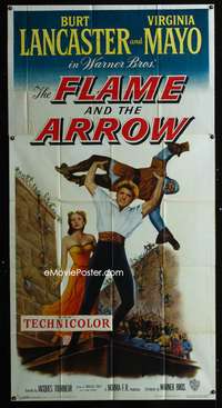 c139 FLAME & THE ARROW three-sheet movie poster '50 Burt Lancaster, Mayo