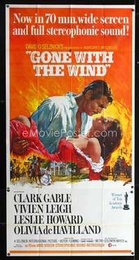 c162 GONE WITH THE WIND three-sheet movie poster R67 Clark Gable, Leigh
