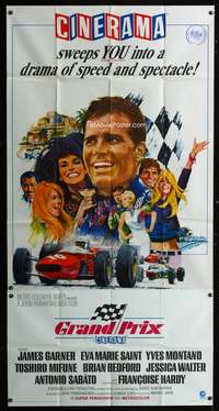 c163 GRAND PRIX int'l Cinerama three-sheet movie poster '67 car racing!