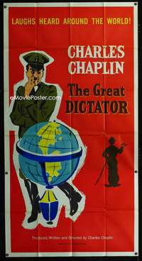 c166 GREAT DICTATOR three-sheet movie poster R58 Charlie Chaplin in WWII!