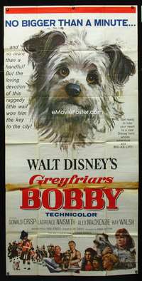 c168 GREYFRIARS BOBBY three-sheet movie poster '61 Disney Skye Terrier!