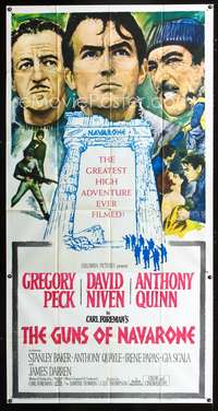 c173 GUNS OF NAVARONE three-sheet movie poster '61 Greg Peck, Niven, Quinn
